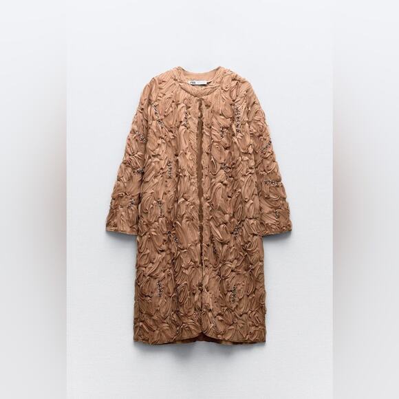 ZARA STRUCTURED PEARL BEADING COAT Size Large - Picture 4 of 11